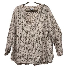 Carolina Belle Montreal Neck light pink and Black Dotted hearts blouse size 2X